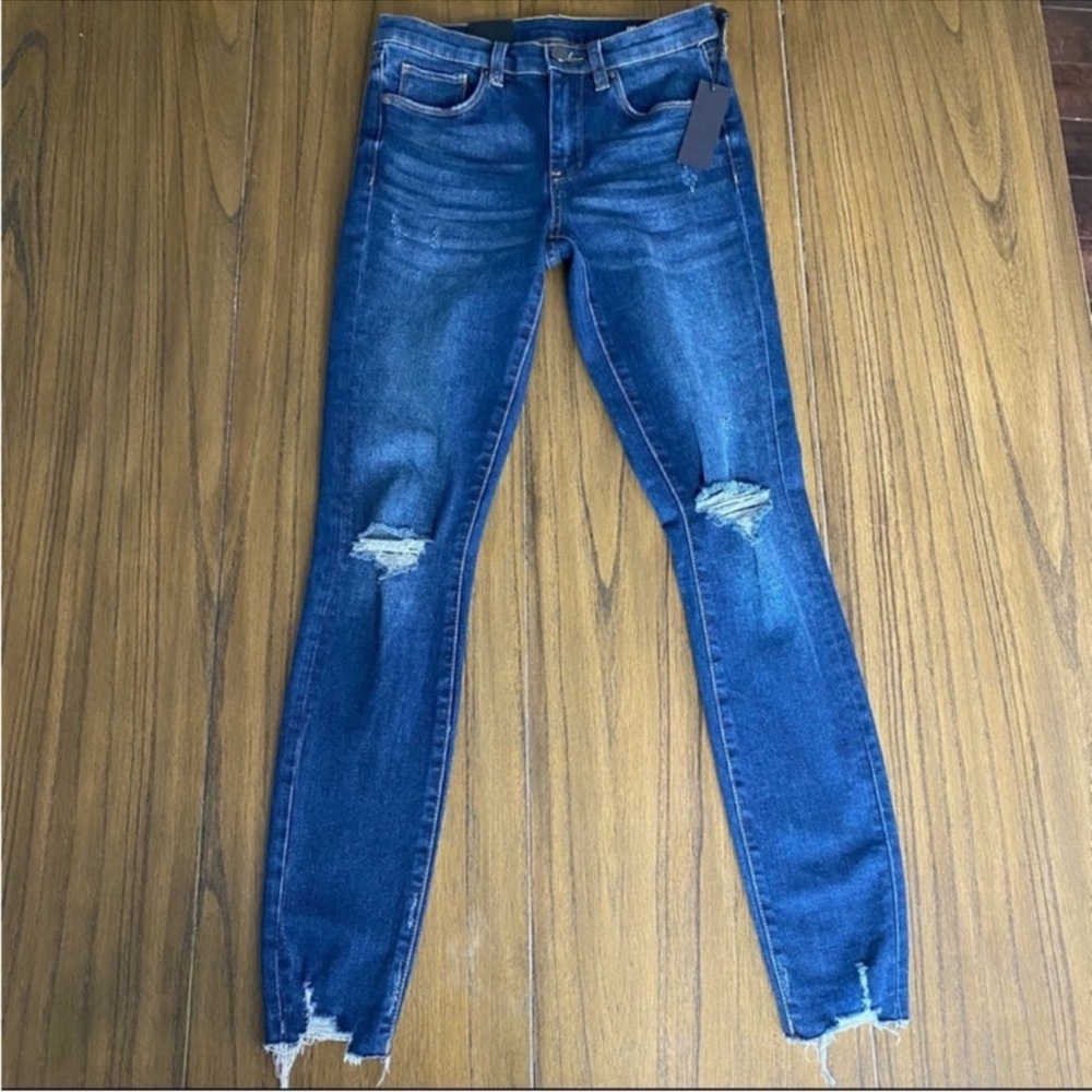 Blank NYC mid rise distressed raw hem skinny jeans